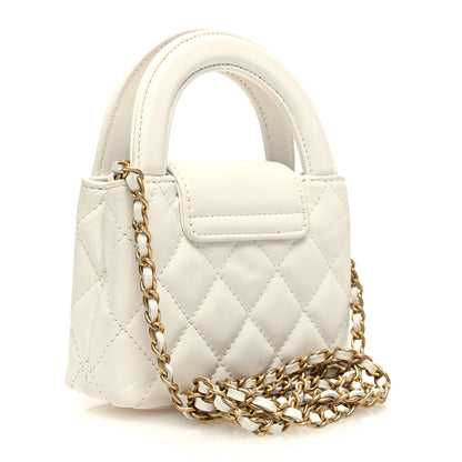 Chanel Shiny Aged Calfskin Quilted Mini Nano Kelly Shopper White 3 of 11