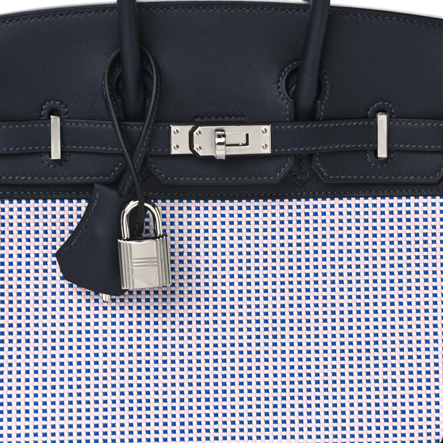 Toile Quadrille Swift Birkin 25 Ecru Mauve Sylvestre Bleu Bill