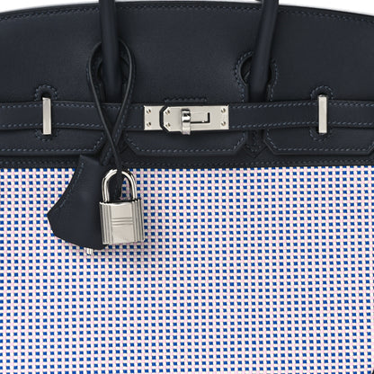 Hermes Toile Quadrille Swift Birkin 25 Ecru Mauve Sylvestre Bleu Bill 8 of 12