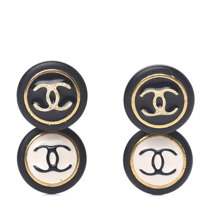 Chanel Enamel CC Clip On Earrings Ivory Gold Black 1 of 4