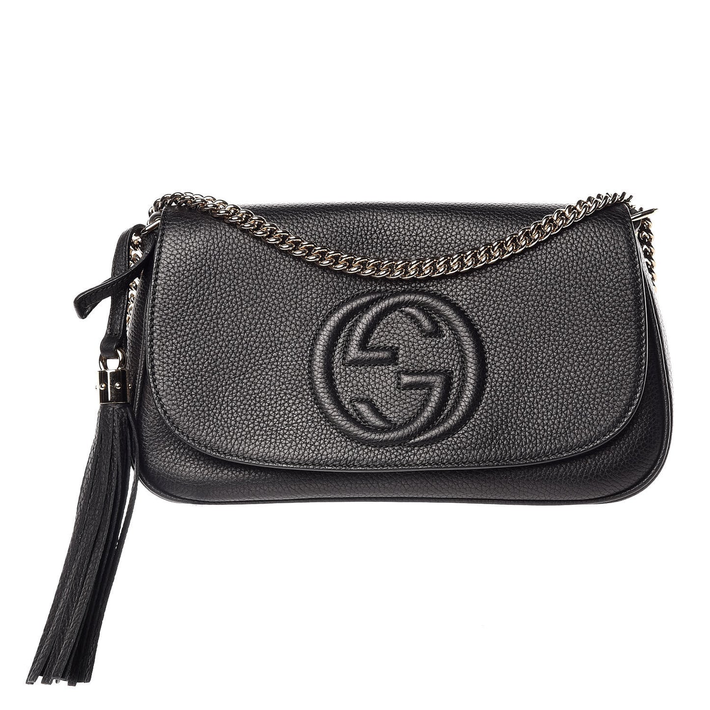 Pebbled Calfskin Medium Soho Flap Crossbody Black