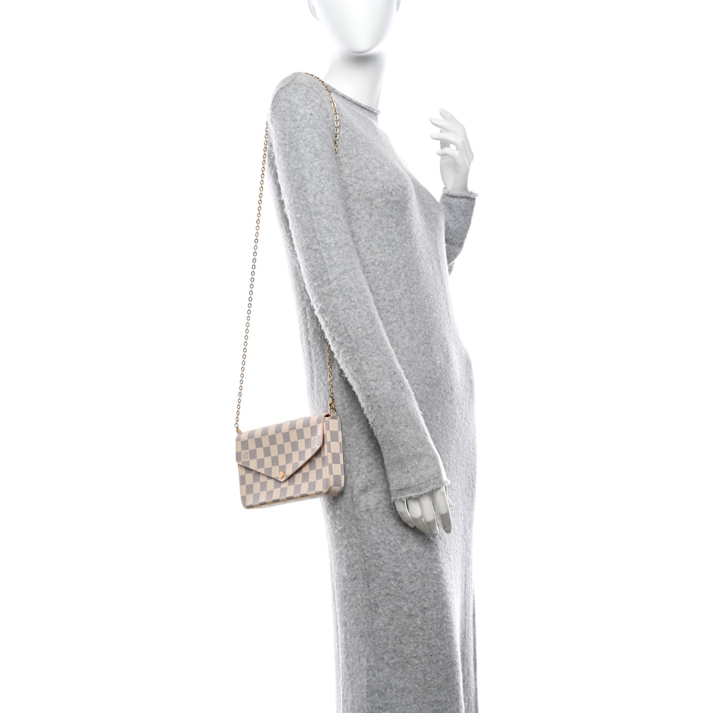 Damier Azur Pochette Felicie Chain Wallet Rose Ballerine