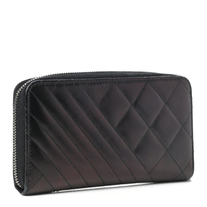 Chanel Glazed Calfskin Quilted Small Coco Boy Zip Around Wallet Black 3 of 12