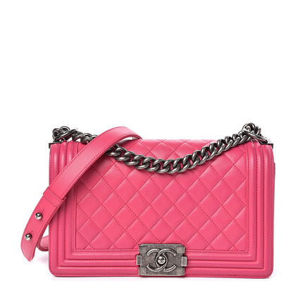 Chanel Lambskin Quilted Medium Boy Flap Dark Pink 1 of 10