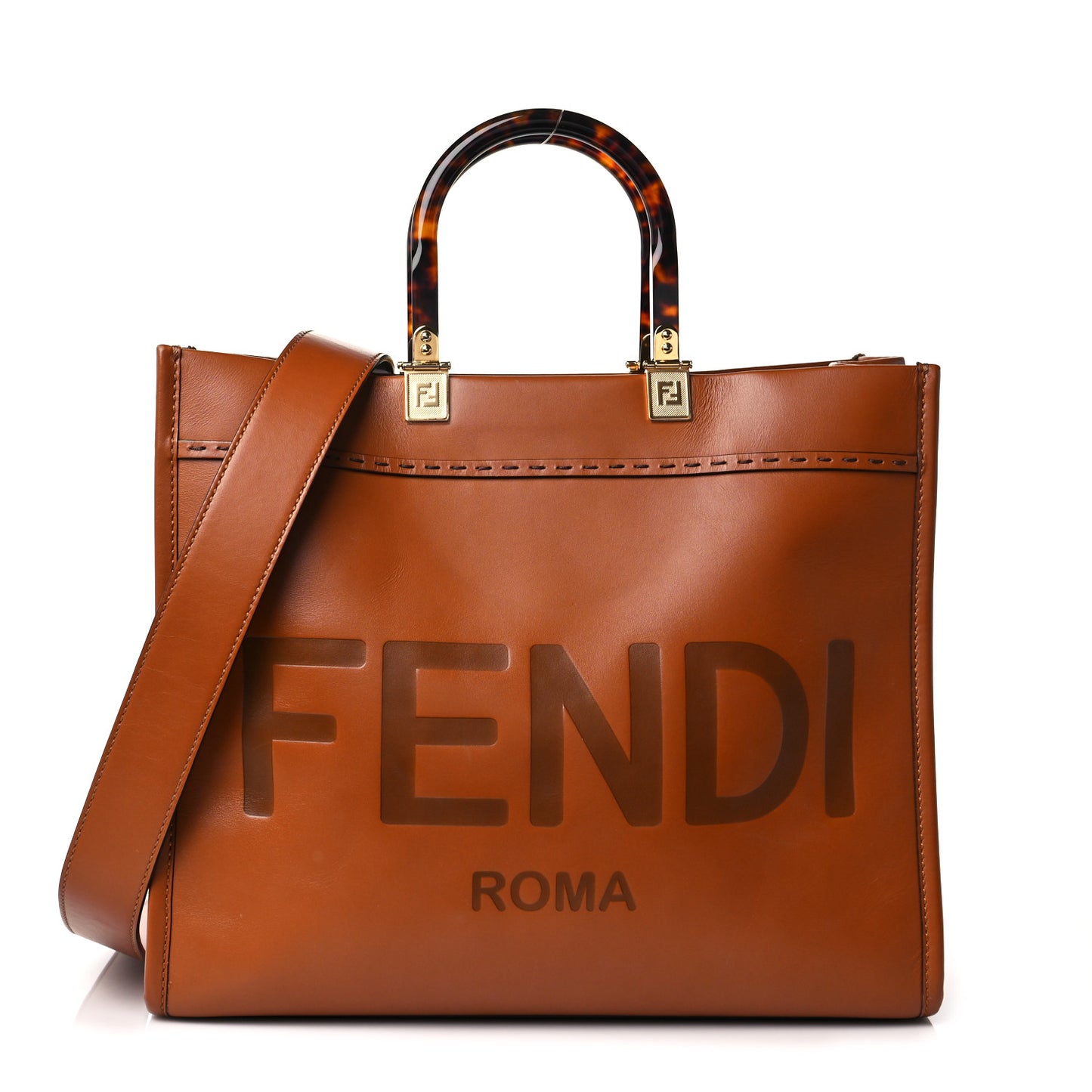 Vitello King Plexiglass Medium Fendi Sunshine Shopper Tote Cuoio