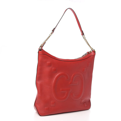 Gucci Apollo Calfskin GG Dadini Embroidered Chain Hobo Hibiscus Red 2 of 9