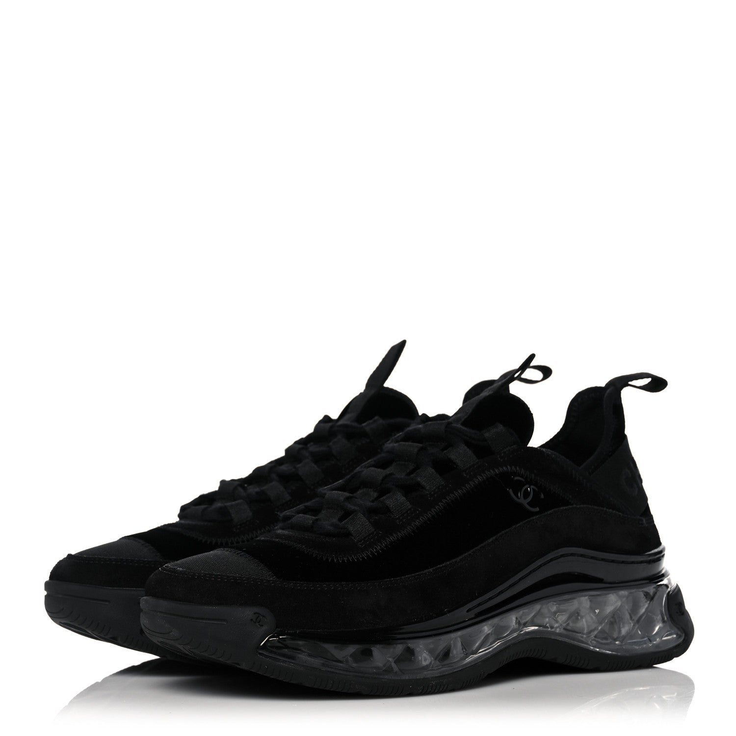 Chanel Suede Calfskin Velvet Grosgrain CC Sneakers 37 Black 3 of 7