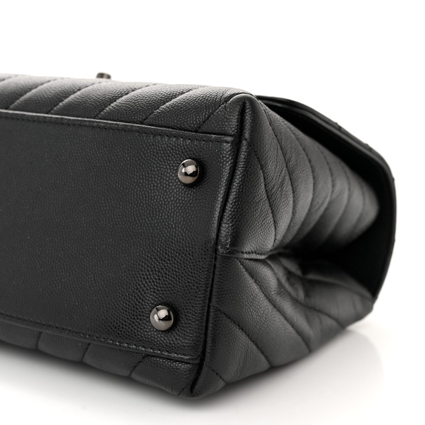 Caviar Chevron Quilted Small Coco Handle Flap So Black