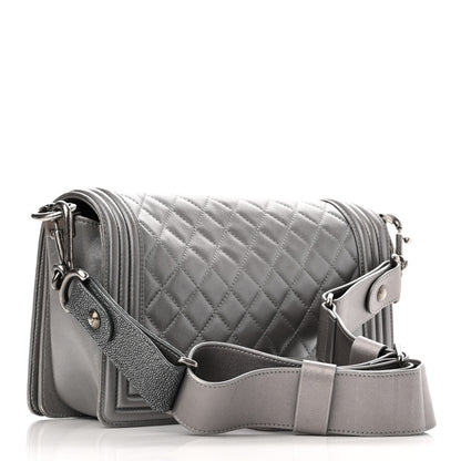 Chanel Metallic Lambskin Stingray Quilted Medium Boy Flap Silver 3 of 13