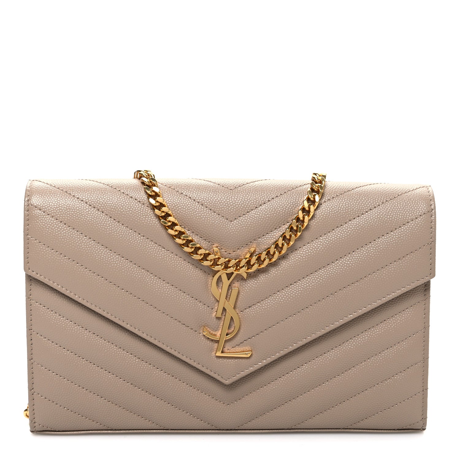 Saint Laurent Grain De Poudre Matelasse Chevron Monogram Chain Wallet Nude Powder 1 of 9
