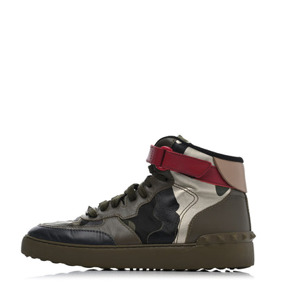 Valentino Garavani Calfskin Canvas Camouflage Rockstud Rock Be Sneakers 40 Olive 1 of 4
