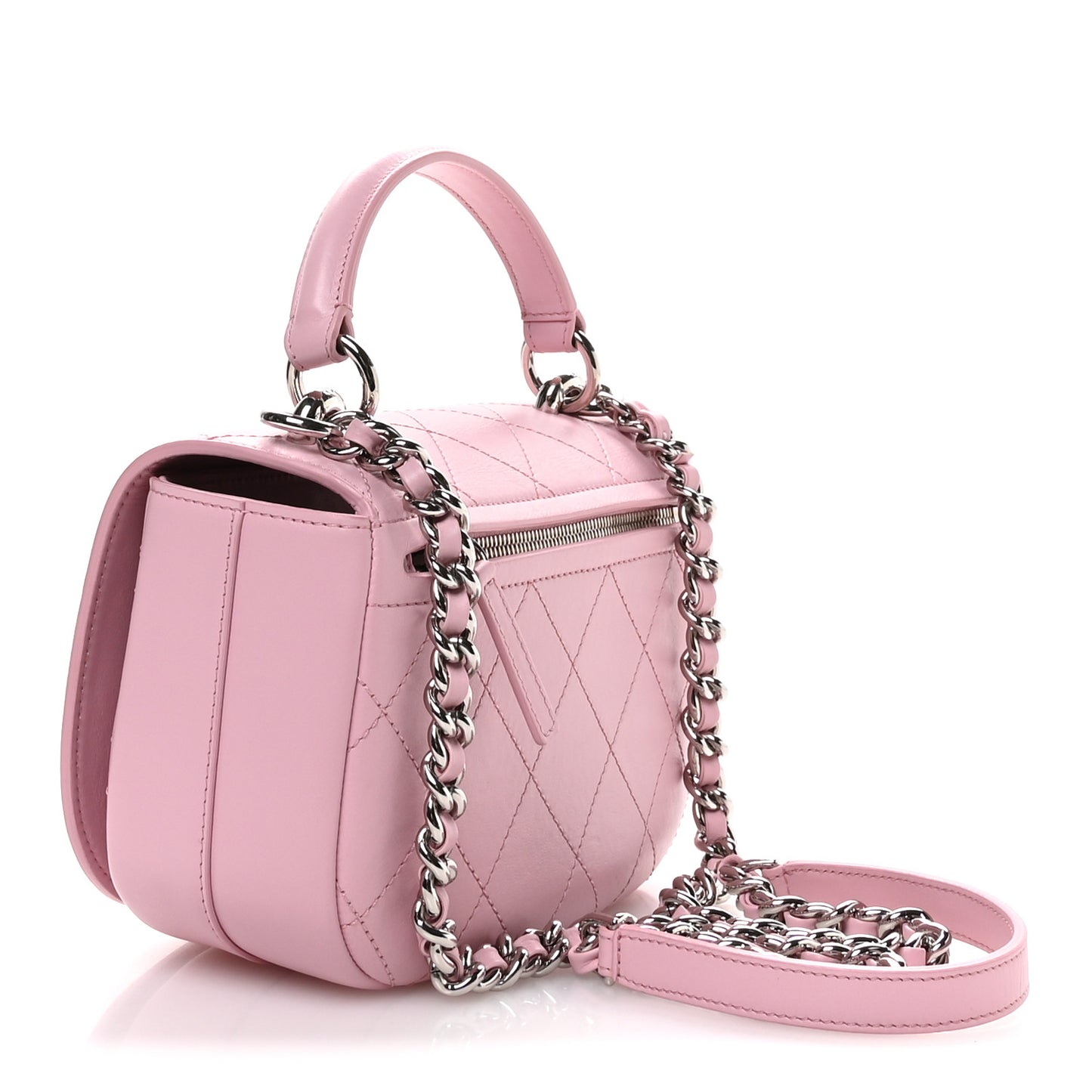 Calfskin Stitched Small Ring My Bag Flap Crossbody Pink