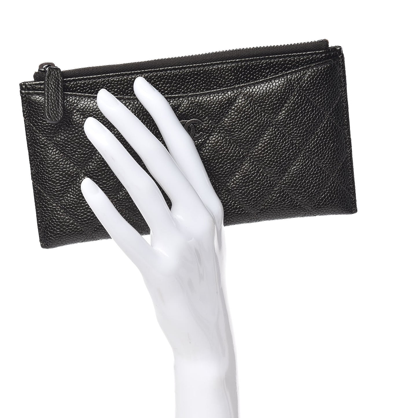 Caviar Quilted Classic Zip Pouch Dark Green