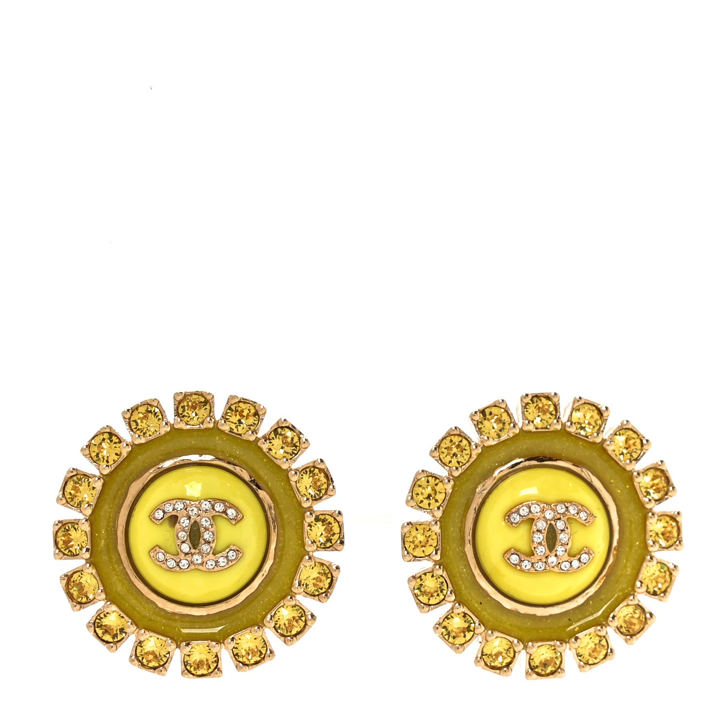 Chanel Crystal Enamel CC Round Earrings Gold Yellow 1 of 4