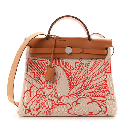 Hermes Vache Hunter Toile Pegase Pop Herbag Zip Retourne 31 PM Capucine Ecru 1 of 12