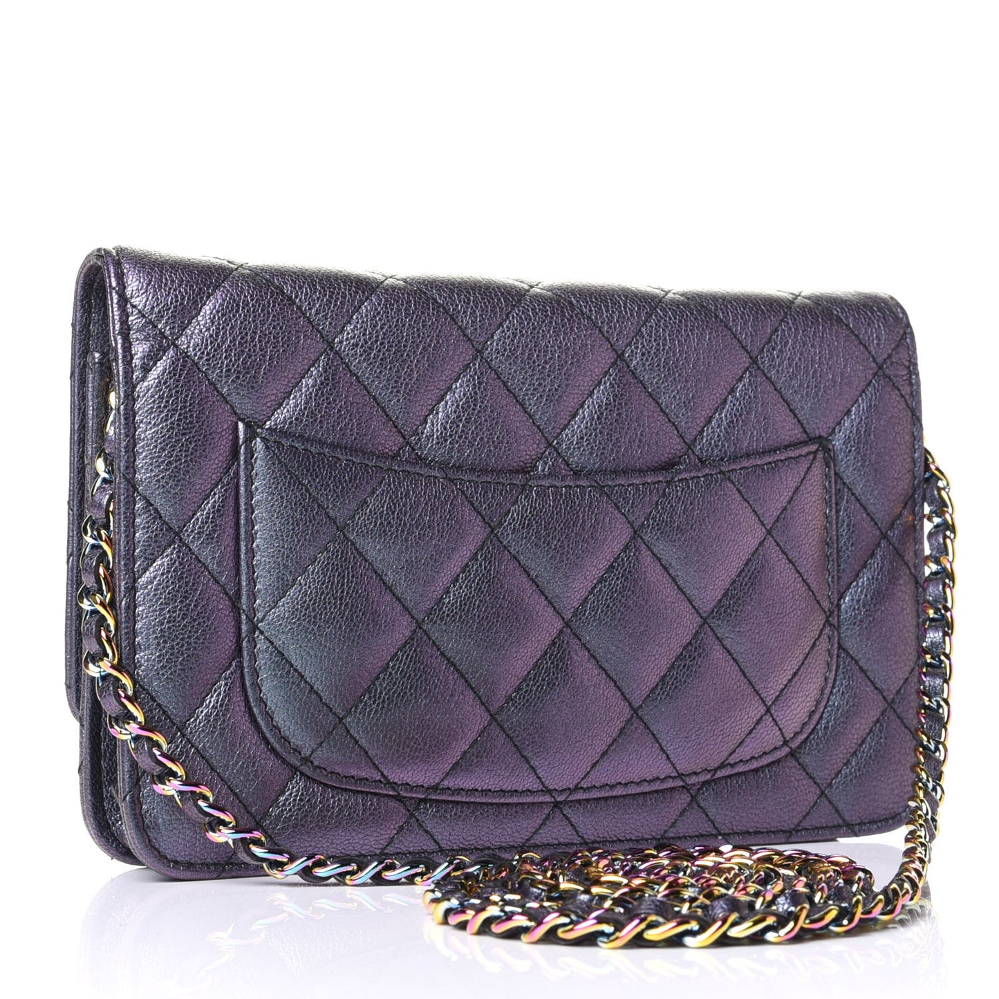 Iridescent Goatskin Quilted Wallet On Chain WOC Purple