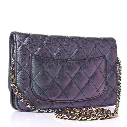 Chanel Iridescent Goatskin Quilted Wallet On Chain WOC Purple 2 of 4