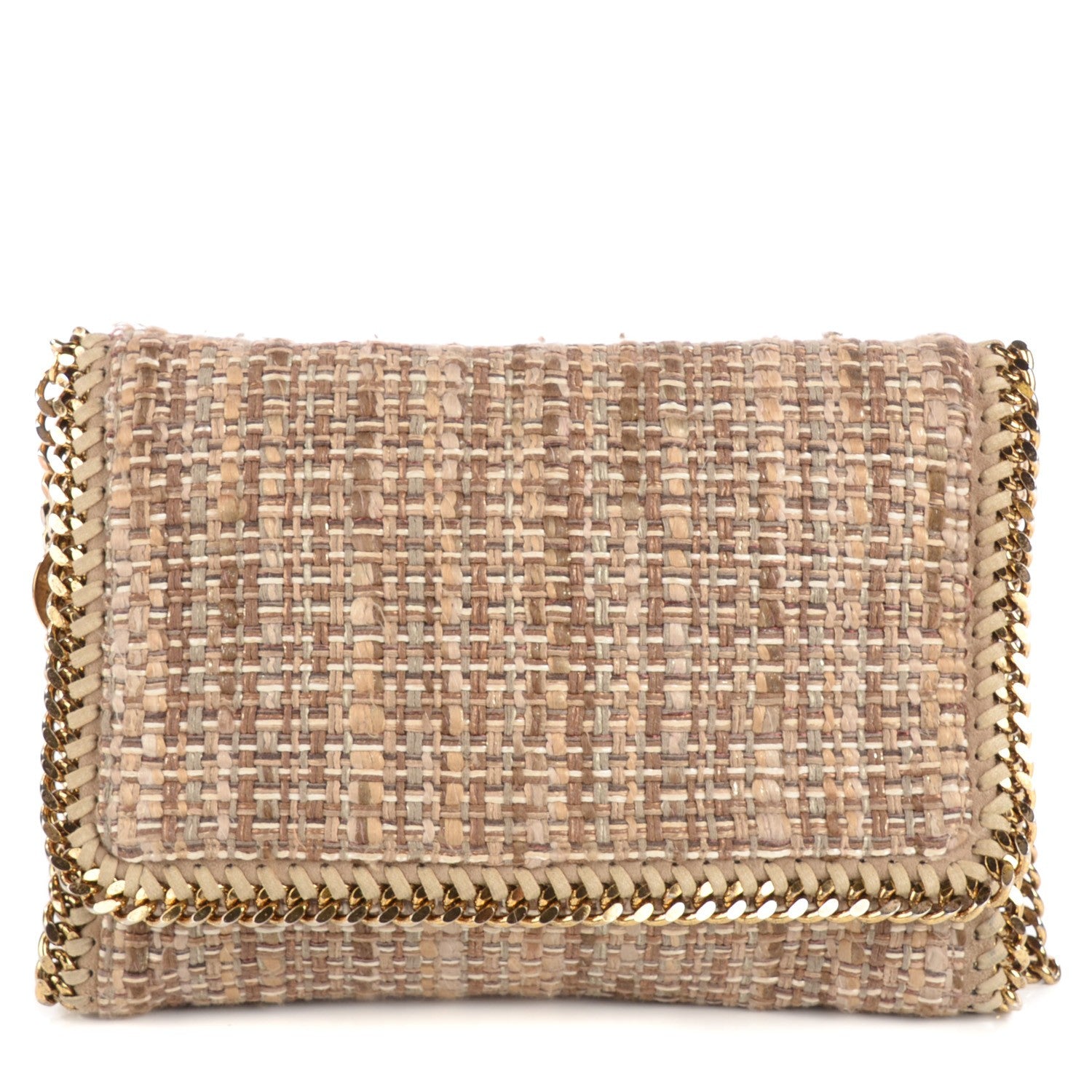 Stella McCartney Woven Boucle Fold Over Falabella Clutch Gold 1 of 9