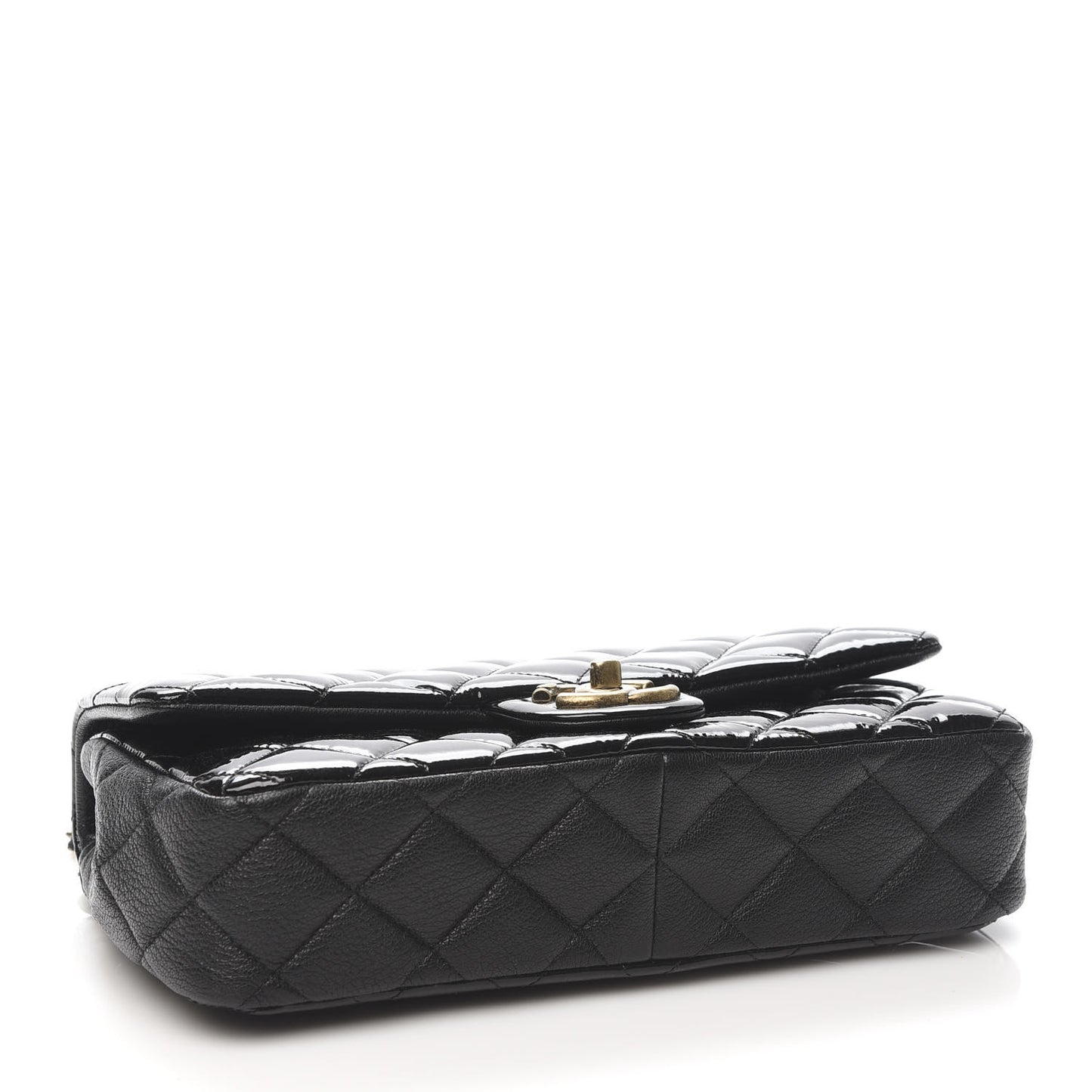 Patent Goatskin Quilted Medium CC Eyelet Flap Black