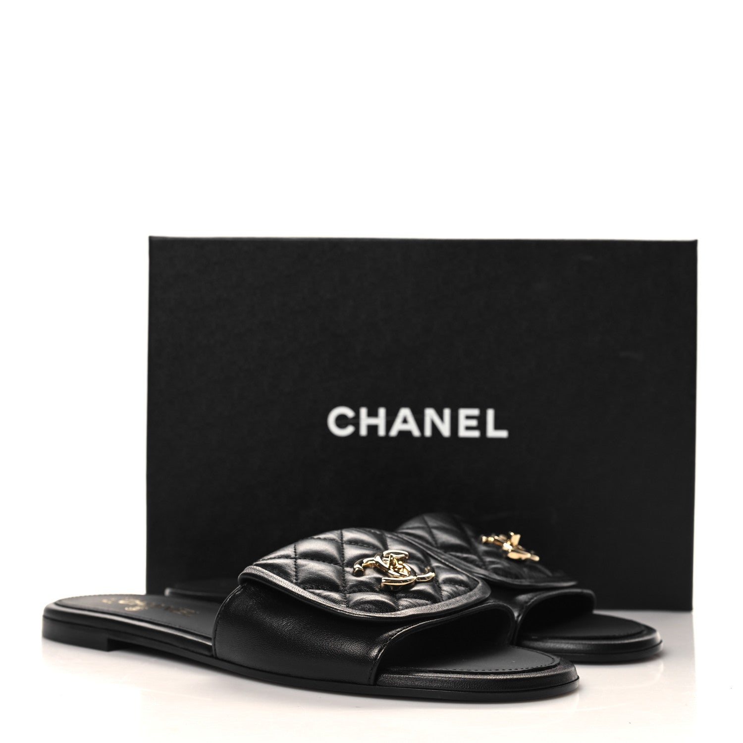 Chanel Lambskin Quilted Turnlock Flat Mules 40.5 Black 10 of 10