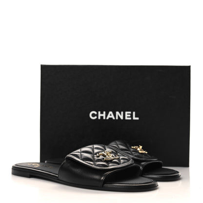 Chanel Lambskin Quilted Turnlock Flat Mules 40.5 Black 10 of 10