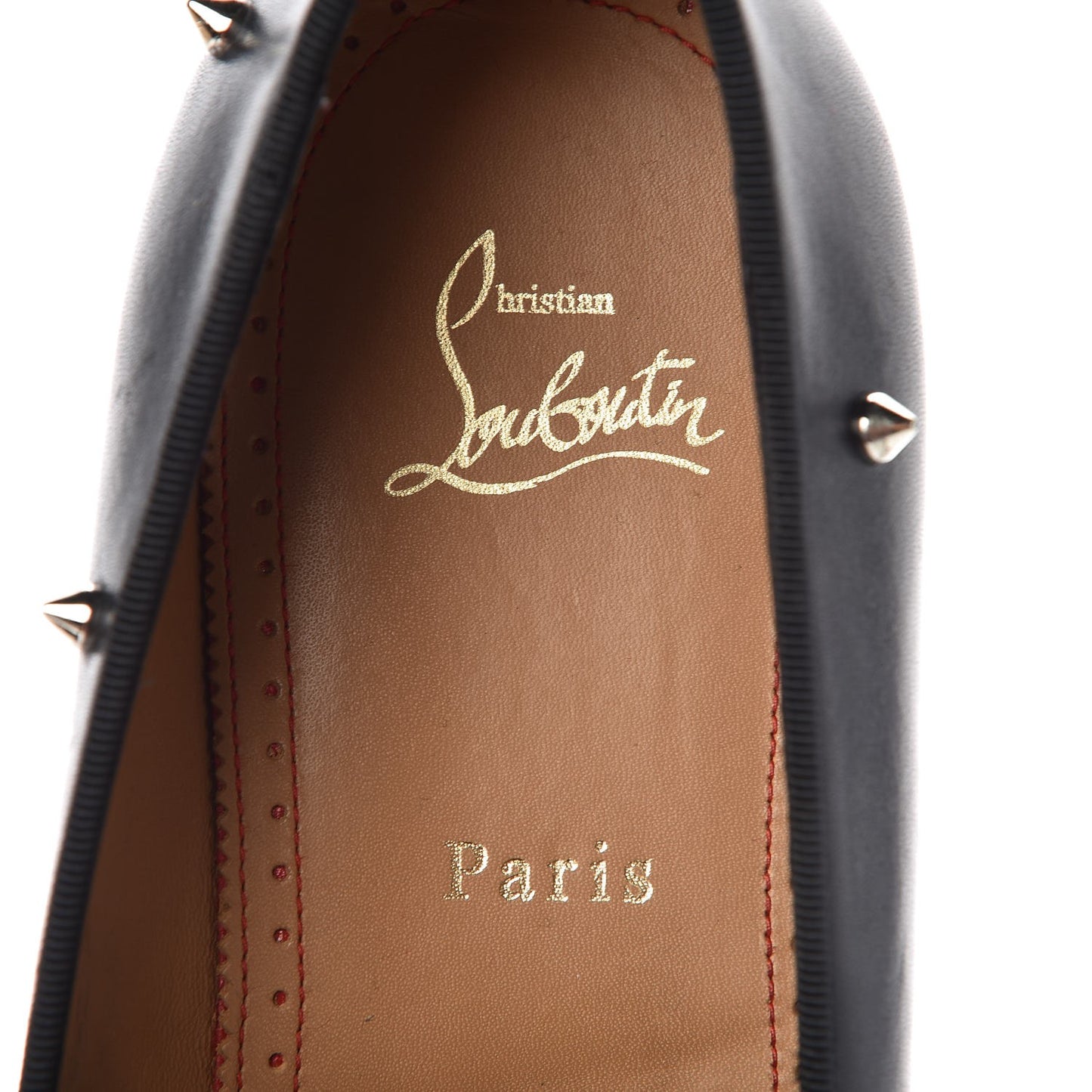Calfskin Spikes Degra Flat Loafers 42 Black