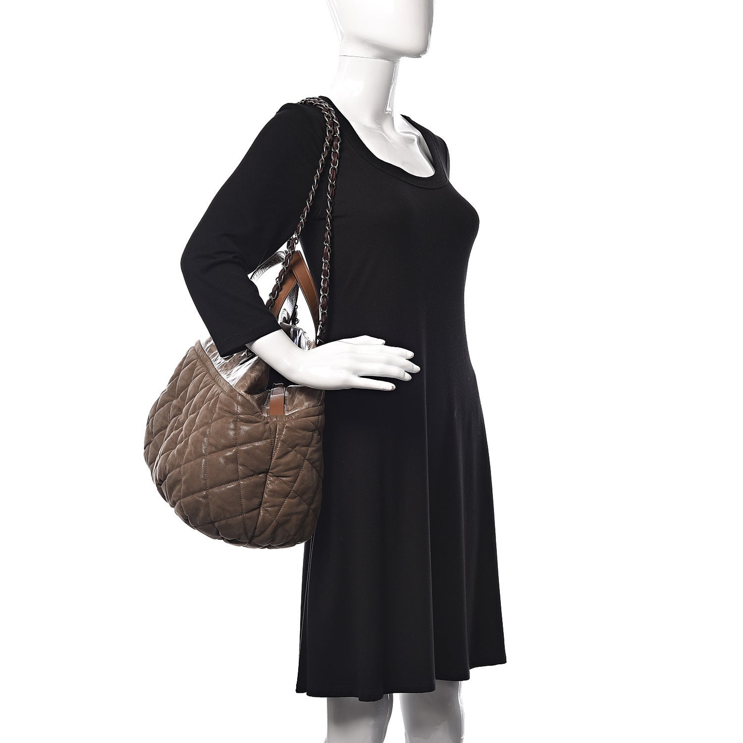 Iridescent Calfskin Quilted Large In The Mix Tote Khaki