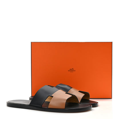 Hermes Calfskin Mens Izmir Sandals 43.5 Black Naturel 9 of 9