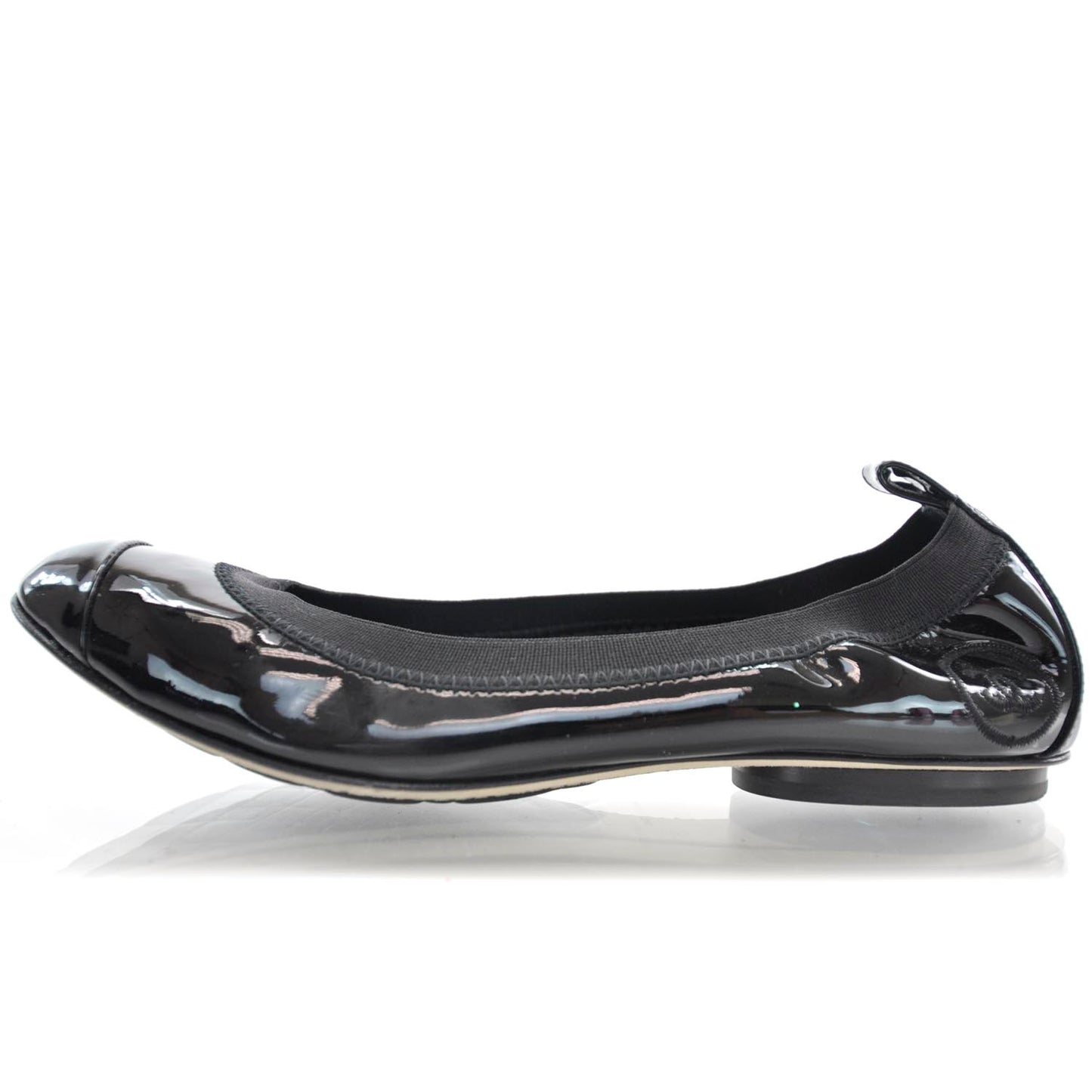 Patent Cap Toe Elastic Ballet Flats 36 Black