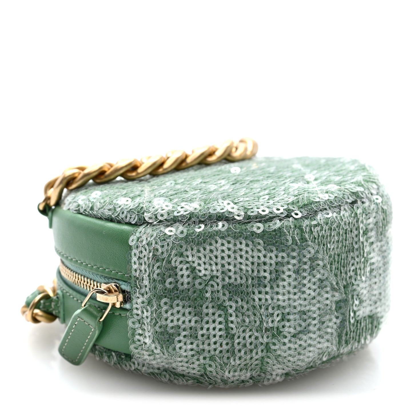 Sequin Chanel 19 Round Clutch With Chain Green Green