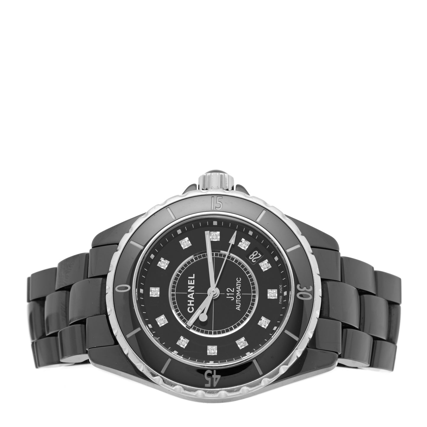 Stainless Steel Ceramic Diamond 38mm J12 Automatic Watch Black