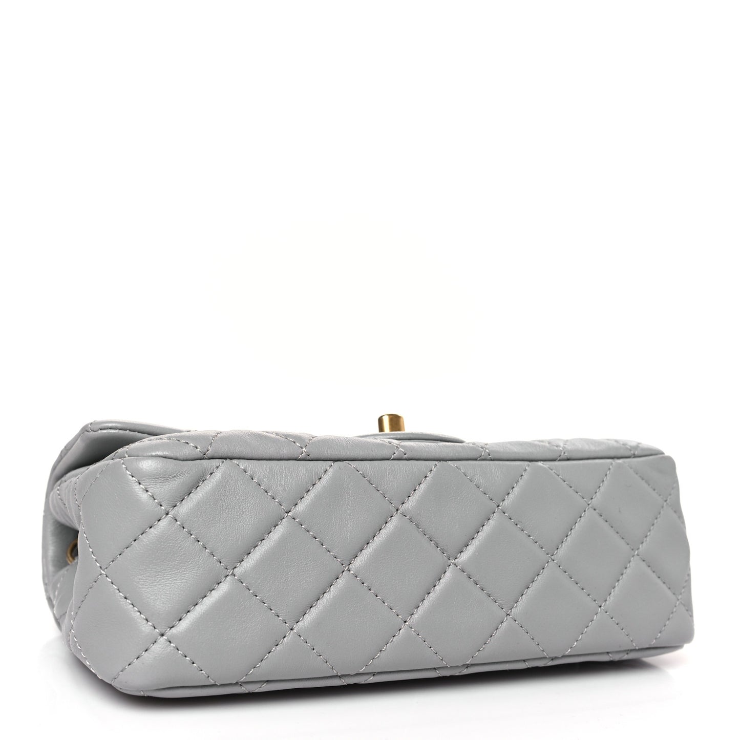 Lambskin Quilted Mini Rectangular Pearl Crush Flap Grey