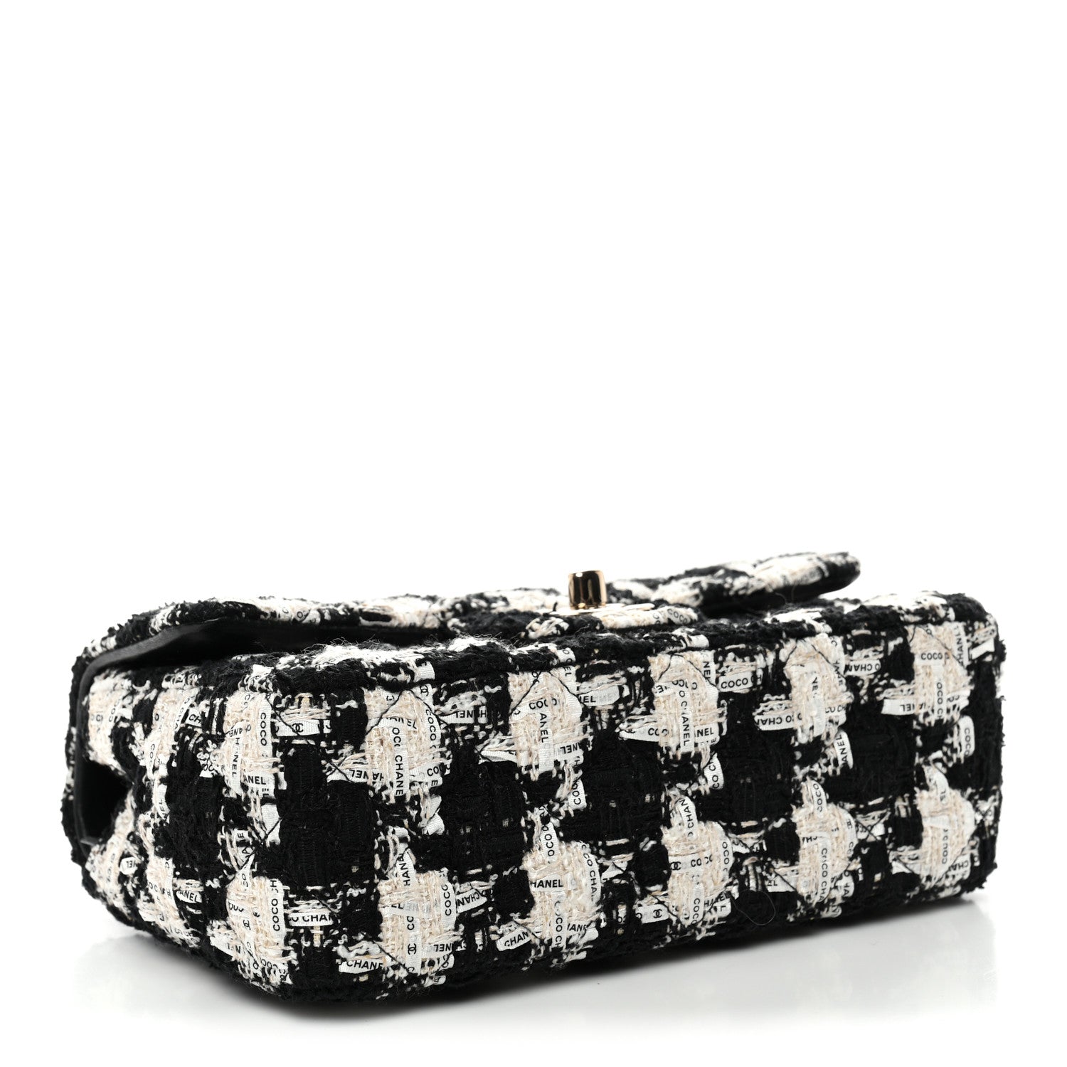 Chanel Tweed Quilted Mini Rectangular Flap Black Ecru White 4 of 10