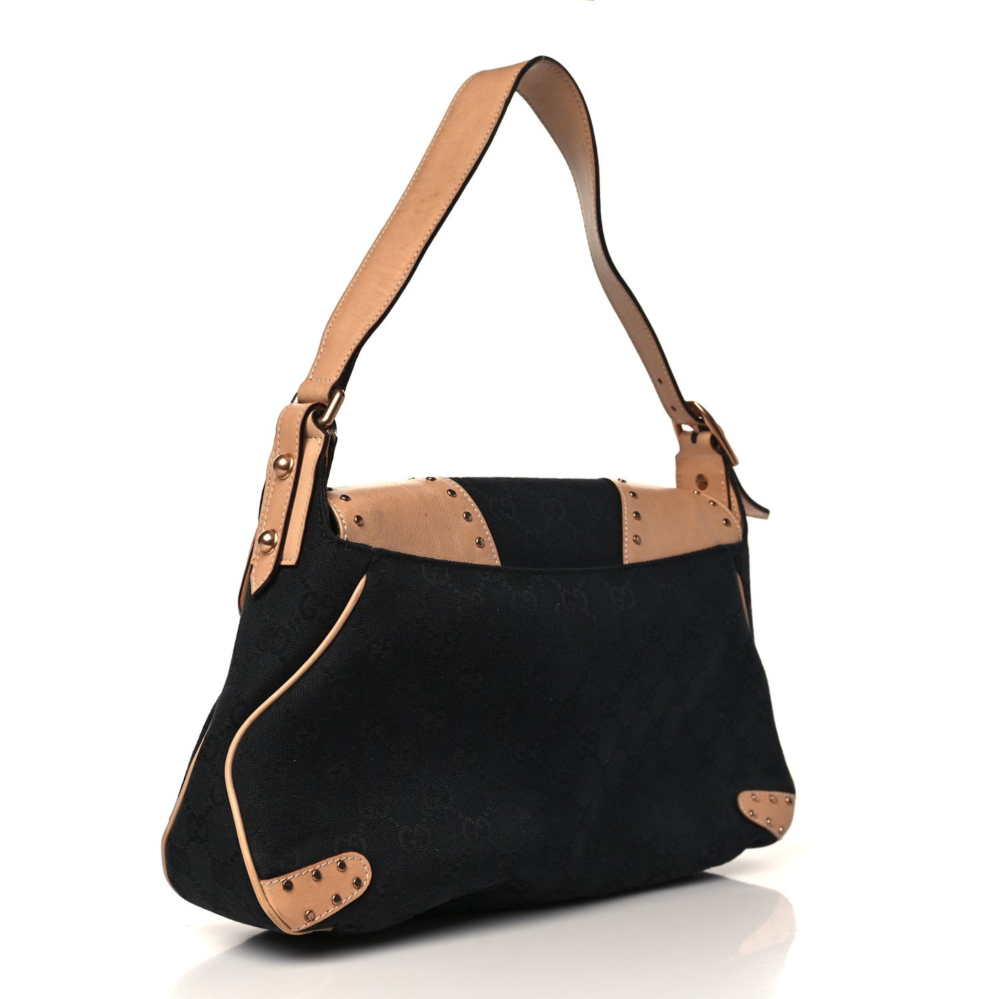 Monogram Horsebit Chain Studded Flap Shoulder Bag Black