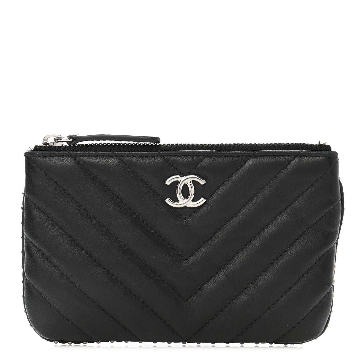 Chanel Lambskin Chevron Quilted Studded Small Cosmetic Case Black 1 of 7