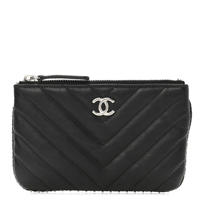 Chanel Lambskin Chevron Quilted Studded Small Cosmetic Case Black 1 of 7