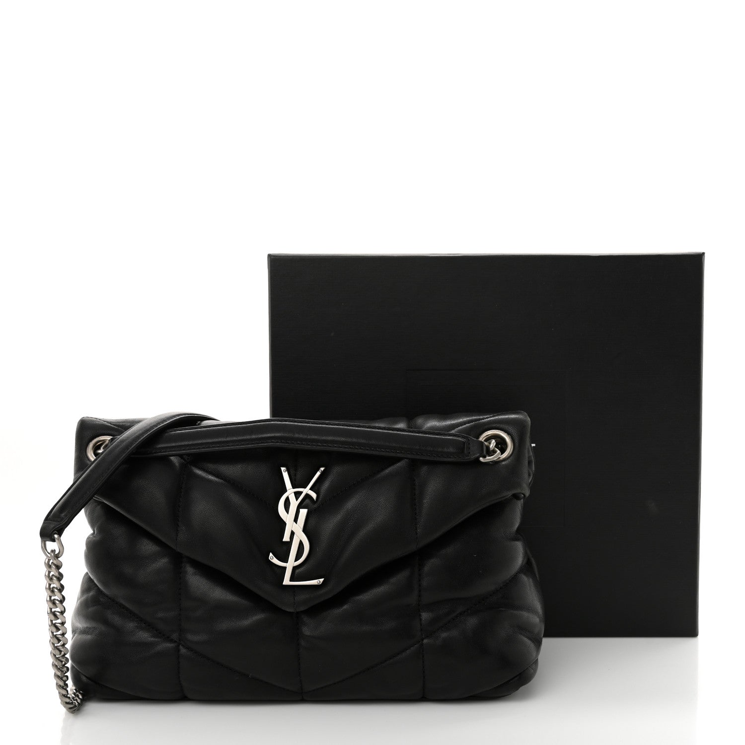 Saint Laurent Lambskin Quilted Small Loulou Puffer Monogram Chain Satchel Black 15 of 15