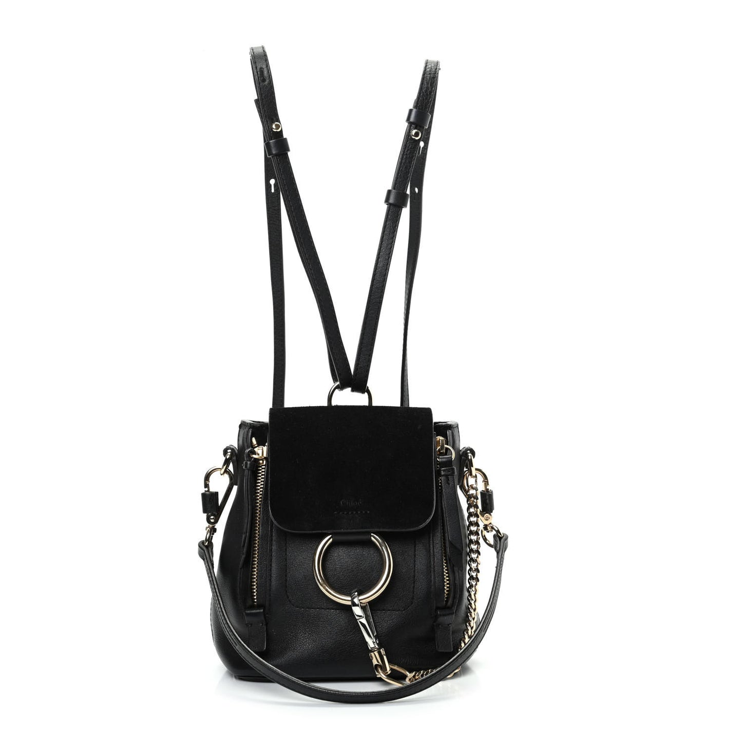 Suede Calfskin Mini Faye Backpack Black