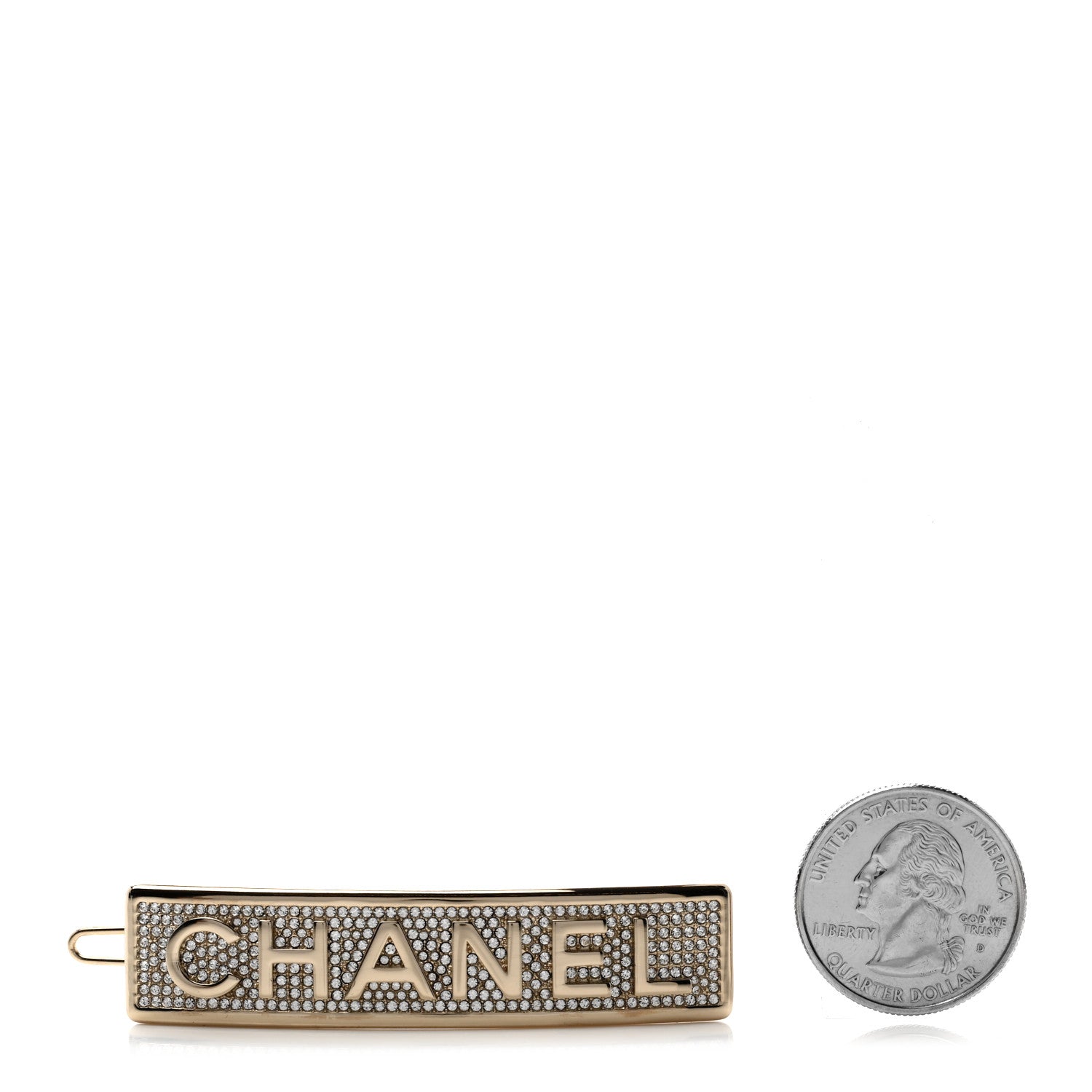 Chanel Metal Crystal Logo Hair Clip Gold 2 of 4