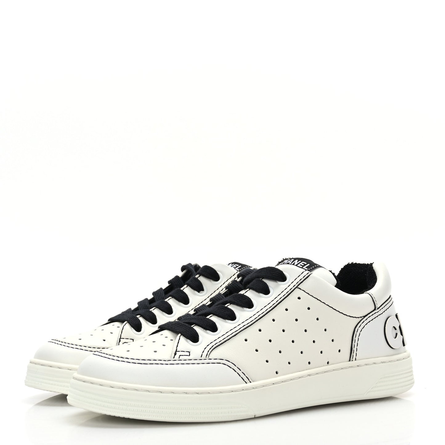Calfskin Womens Logo Sneakers 36.5 Black White