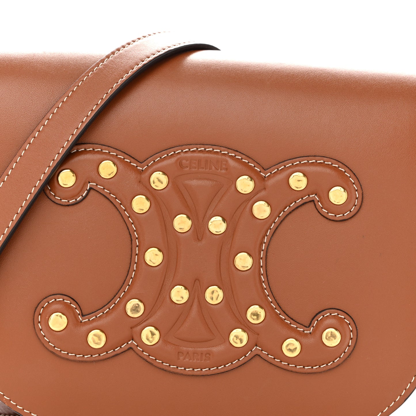 Smooth Calfskin Studded Cuir Triomphe Folco Crossbody Bag Tan