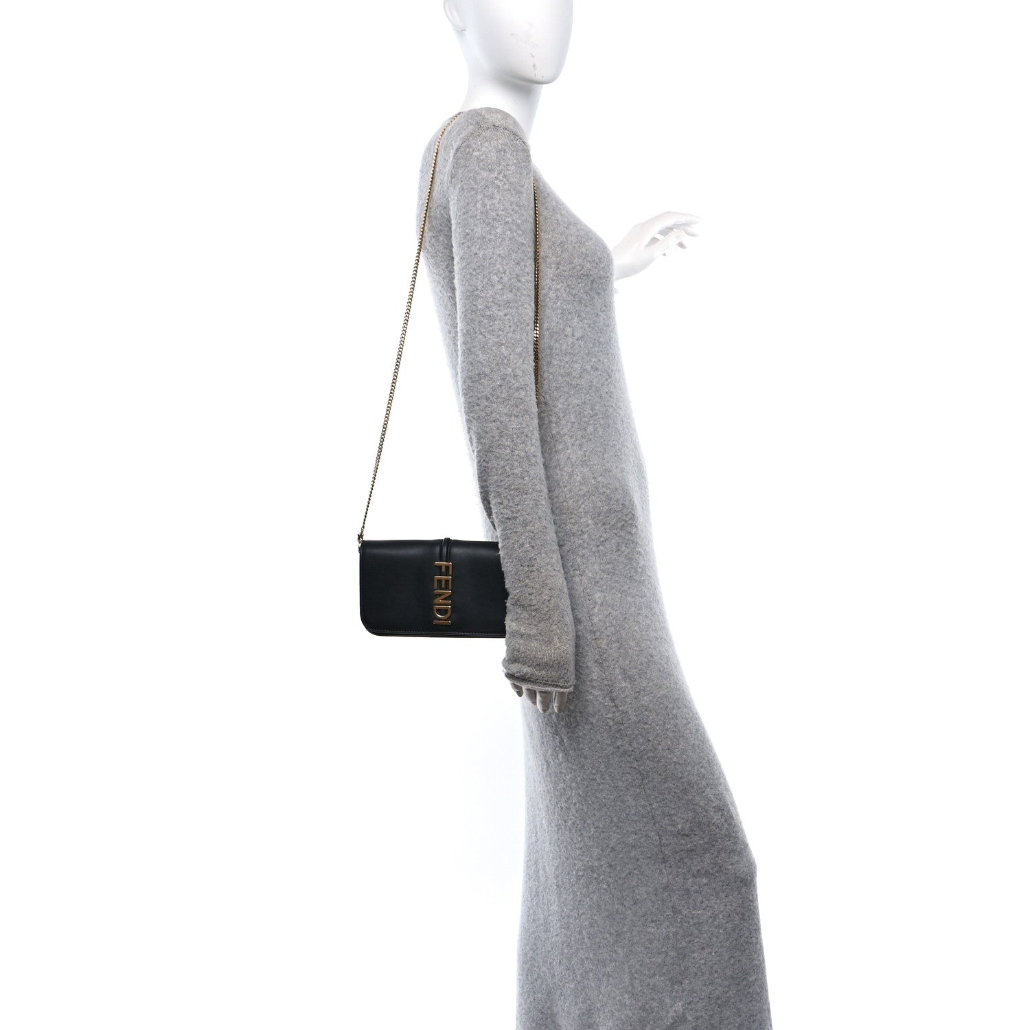 Fendi Vitello Grace Matte Fendigraphy Wallet On Chain Black 2 of 9