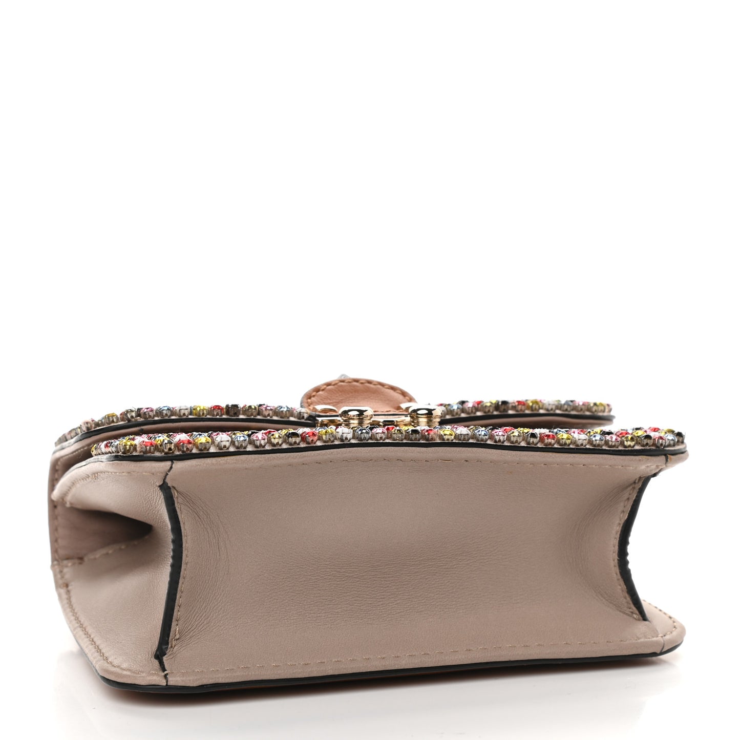 Vitello Crystal Embellished Mini Glam Lock Rockstud Flap Multicolor Brown