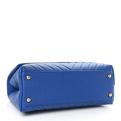 Chanel Caviar Chevron Quilted Small Coco Handle Flap Blue 4 of 11