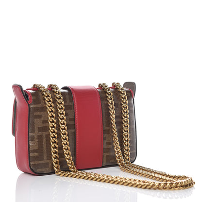 Fendi Glazed Fabric Vitello Century FF 1974 Stamp Patch Mini Double F Crossbody Bag Mogano Panna Fragola 3 of 11