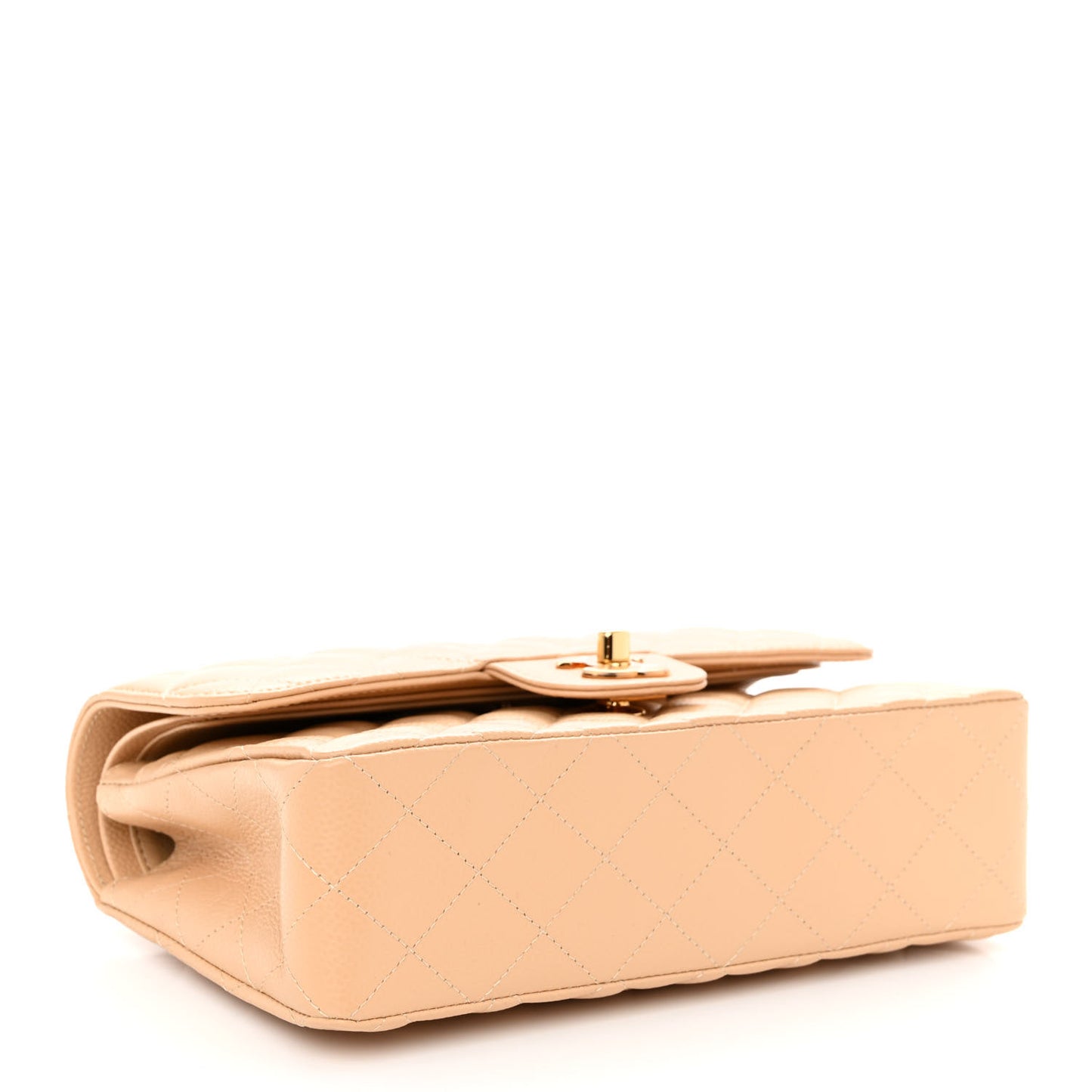 Caviar Quilted Small Double Flap Beige