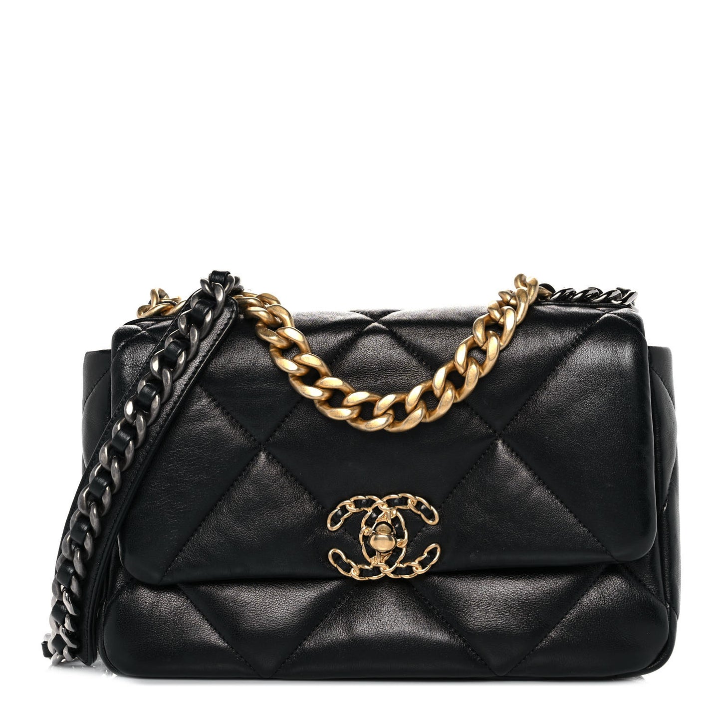 Shiny Goastskin Quilted Medium Chanel 19 Flap Black