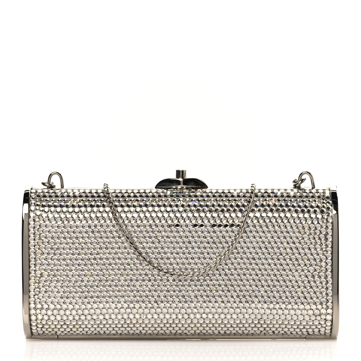 Judith Leiber Swarovski Crystal Minaudiere Clutch Silver 1 of 9