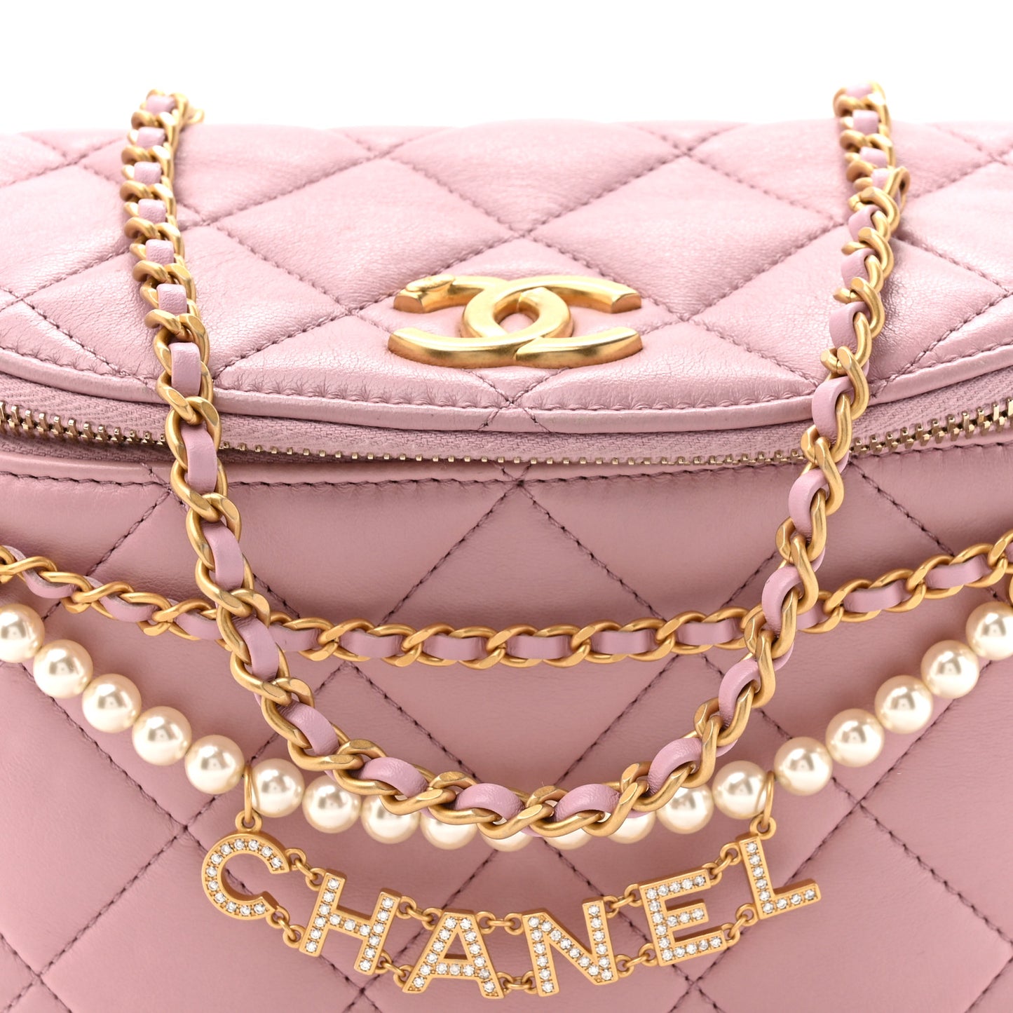 Shiny Lambskin Quilted Pearl Logo Waist Bag Light Pink