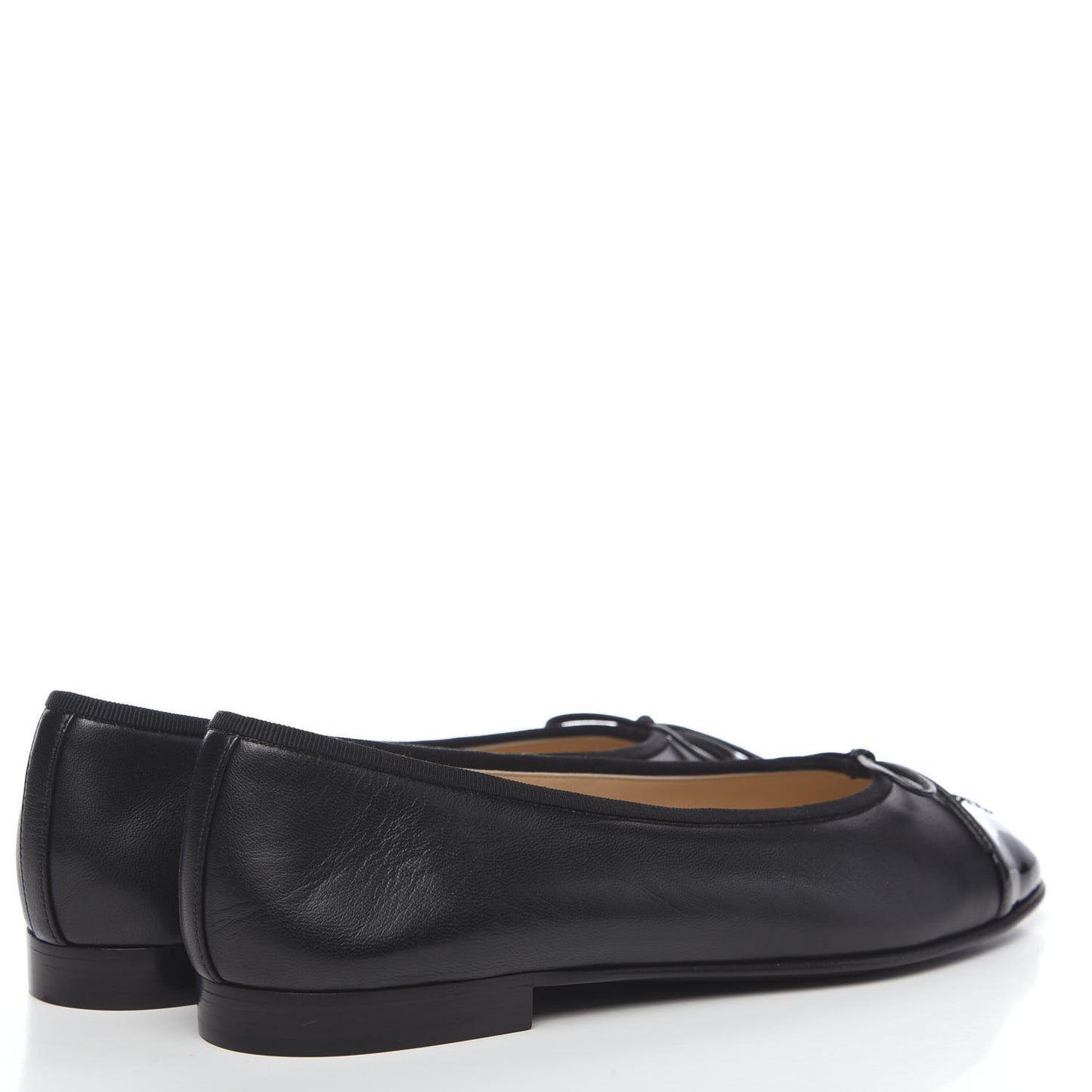 Lambskin Patent Cap Toe Ballerina Flats 37.5 Black